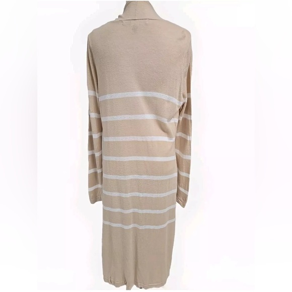 Max Studio Linen Blend Duster Open Front Cardigan Striped Beige/White XS - Picture 4 of 8